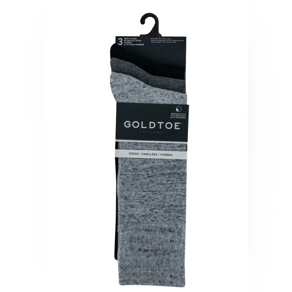 GOLDTOE Edition Mens Comfort Top Flat Crew Socks, 3-Pack